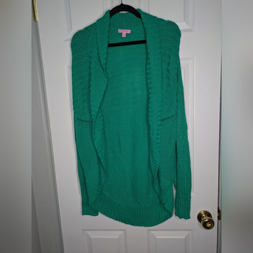Lilly Pulitzer Lewiston Cardigan Green Chunky Knit Size Large - Picture 2 of 4
